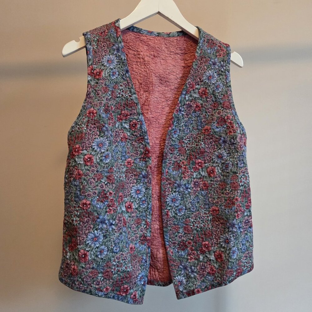 Vintage Women's Quilted Handmade Floral Print Vest
